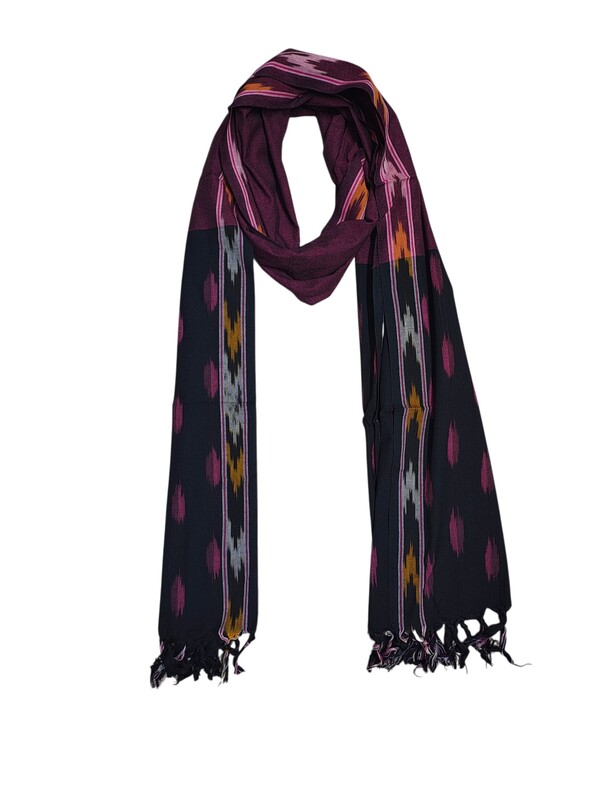 Black & Pink Pochampally Ikkat Pure Cotton Dupatta for Women