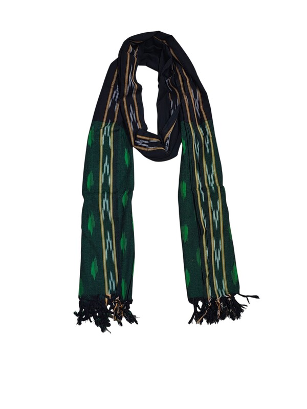 Black & Green Pochampally Ikkat Pure Cotton Dupatta for Women