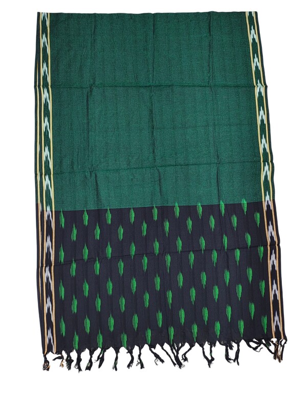 Black & Green Pochampally Ikkat Pure Cotton Dupatta for Women