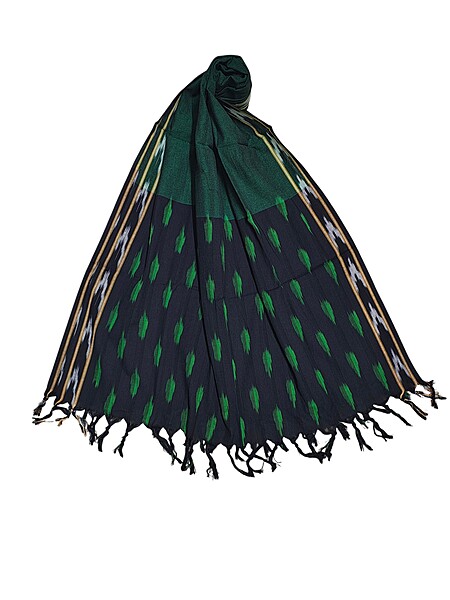 Black & Green Pochampally Ikkat Pure Cotton Dupatta for Women