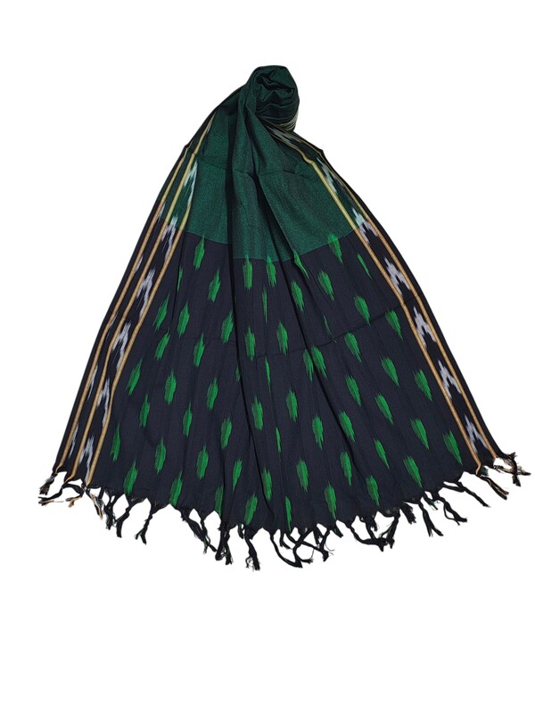 Black & Green Pochampally Ikkat Pure Cotton Dupatta for Women