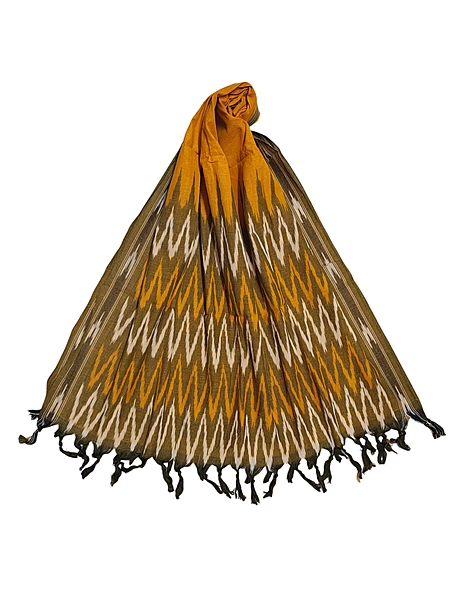 Mustard & Olive Pochampally Ikkat Pure Cotton Dupatta for Women