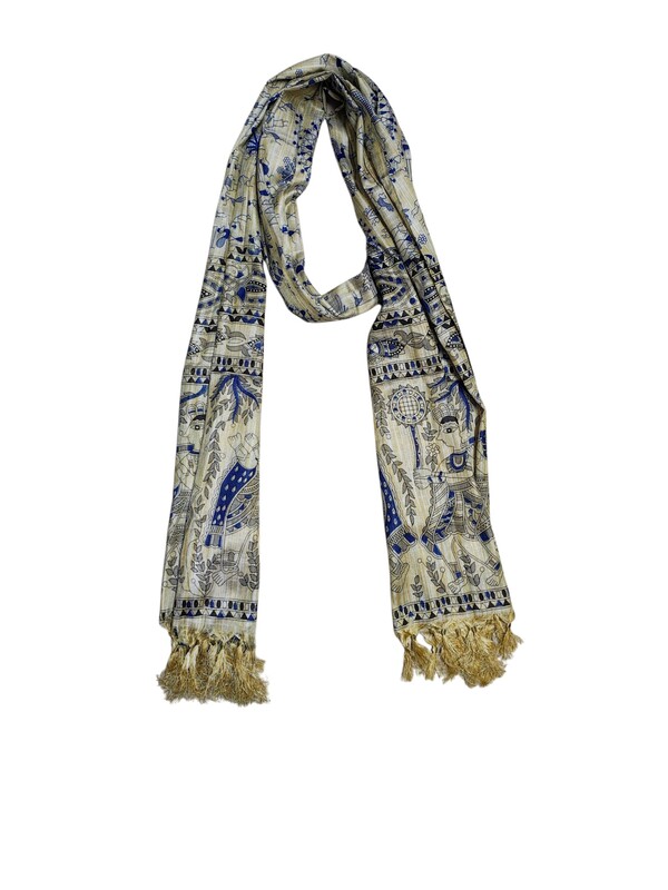 Madhubani Print Indigo Cotton Silk Dupatta for Women