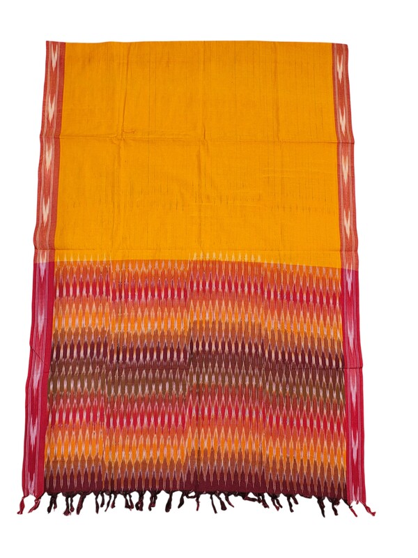Orange Ikkat Cotton Unstitched Salwar Suit Dress Material with Dupatta