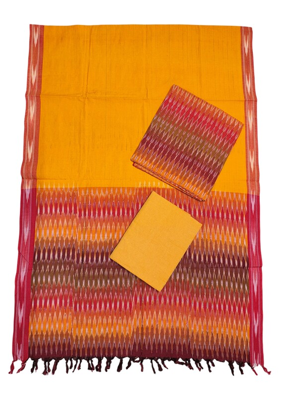 Orange Ikkat Cotton Unstitched Salwar Suit Dress Material with Dupatta
