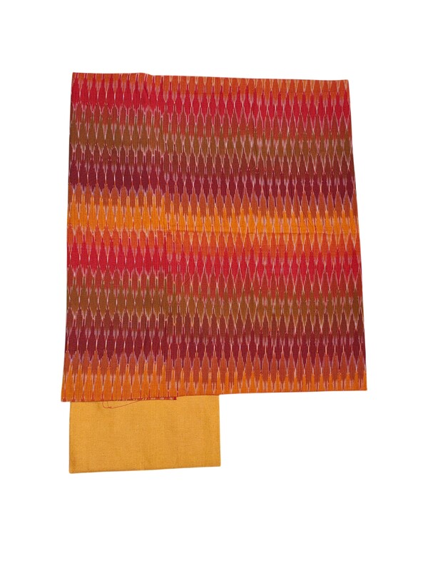 Orange Ikkat Cotton Unstitched Salwar Suit Dress Material with Dupatta
