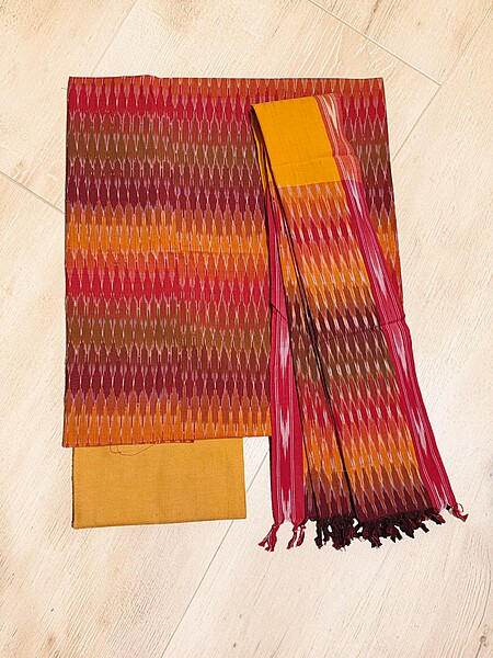 Orange Ikkat Cotton Unstitched Salwar Suit Dress Material with Dupatta