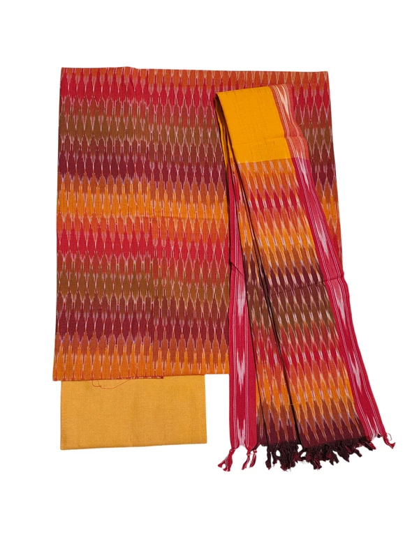Orange Ikkat Cotton Unstitched Salwar Suit Dress Material with Dupatta