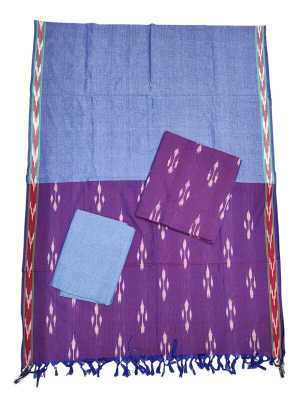 Purple Pure Cotton Ikkat Unstitched Salwar Suit Set with Dupatta