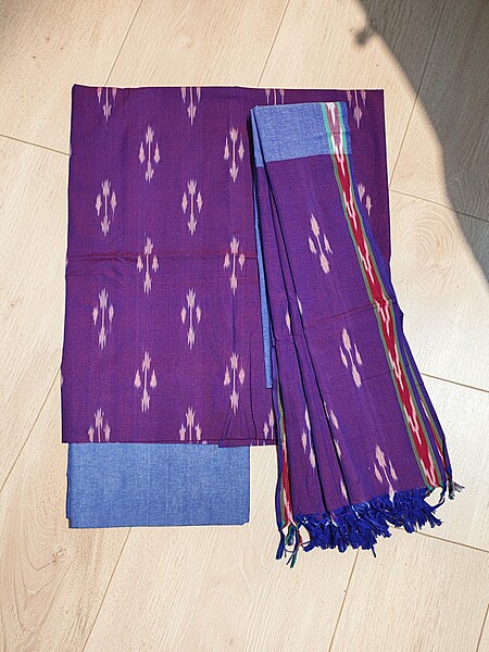 Purple Pure Cotton Ikkat Unstitched Salwar Suit Set with Dupatta