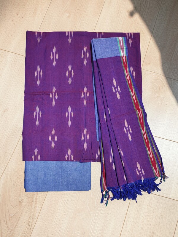 Purple Pure Cotton Ikkat Unstitched Salwar Suit Set with Dupatta