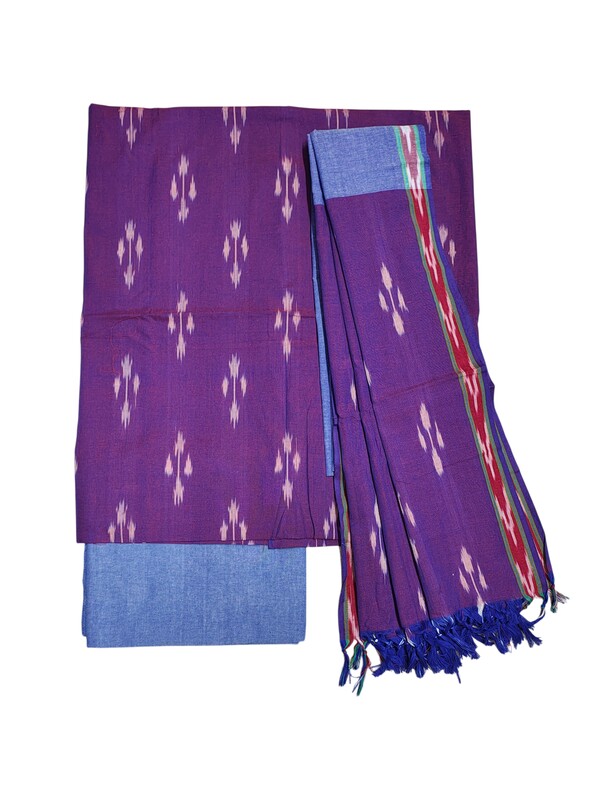 Purple Pure Cotton Ikkat Unstitched Salwar Suit Set with Dupatta