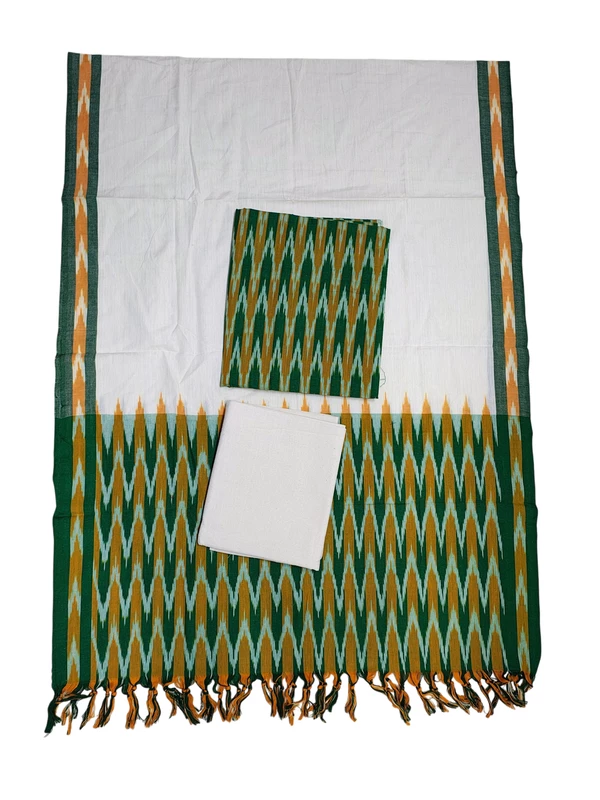 Green Pochampally Ikkat Cotton Unstitched Salwar Suit Set with Dupatta