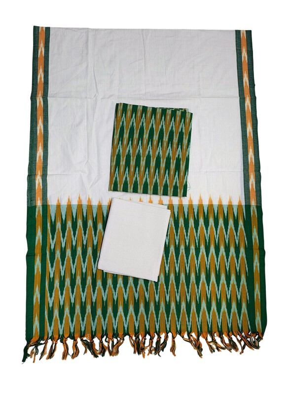 Green Pochampally Ikkat Cotton Unstitched Salwar Suit Set with Dupatta