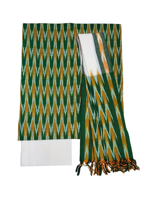 Green Pochampally Ikkat Cotton Unstitched Salwar Suit Set with Dupatta