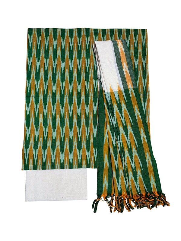 Green Pochampally Ikkat Cotton Unstitched Salwar Suit Set with Dupatta