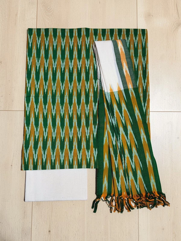 Green Pochampally Ikkat Cotton Unstitched Salwar Suit Set with Dupatta