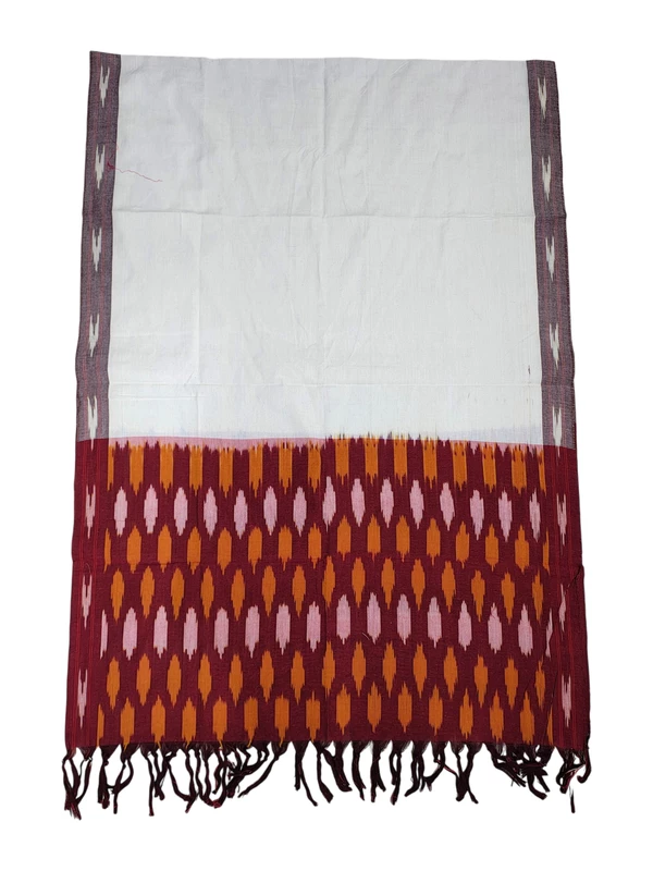 Maroon & Orange Pochampally Ikkat Cotton Unstitched Salwar Suit Set with Dupatta