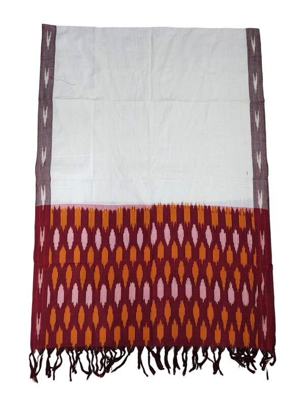 Maroon & Orange Pochampally Ikkat Cotton Unstitched Salwar Suit Set with Dupatta