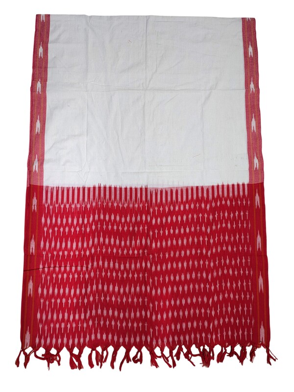 Red & White Pochampally Ikkat Cotton Dress Materials with Dupatta