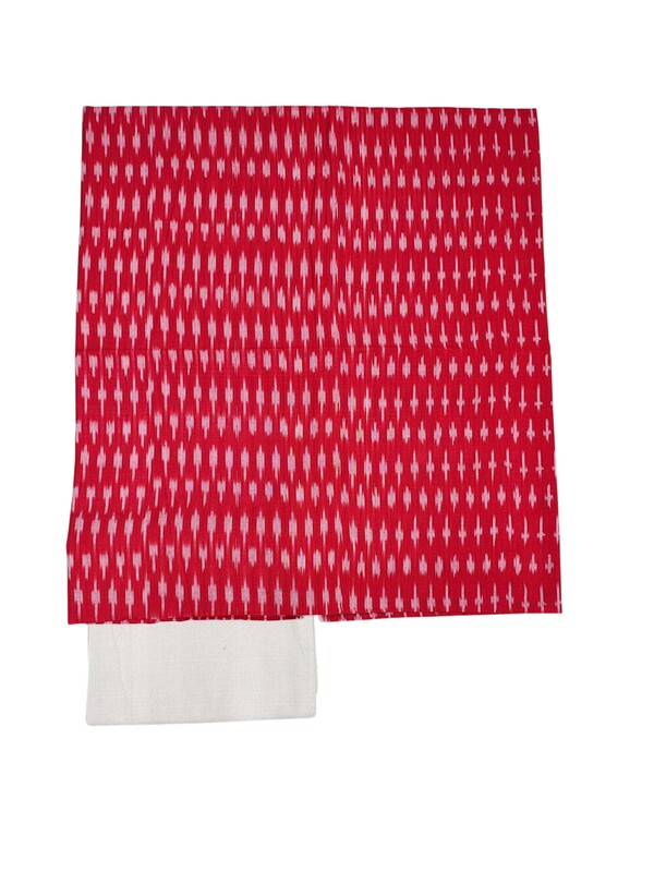 Red & White Pochampally Ikkat Cotton Dress Materials with Dupatta