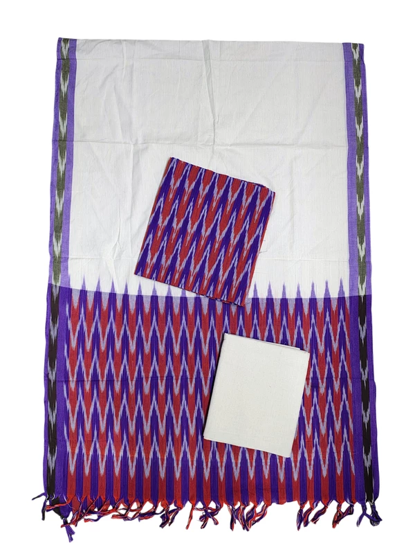 Purple Ikkat Cotton Unstitched Salwar Suit Dress Material with Dupatta