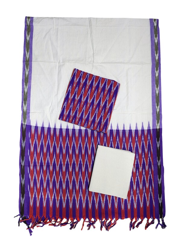 Purple Ikkat Cotton Unstitched Salwar Suit Dress Material with Dupatta