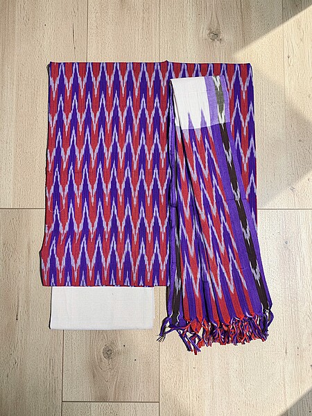 Purple Ikkat Cotton Unstitched Salwar Suit Dress Material with Dupatta