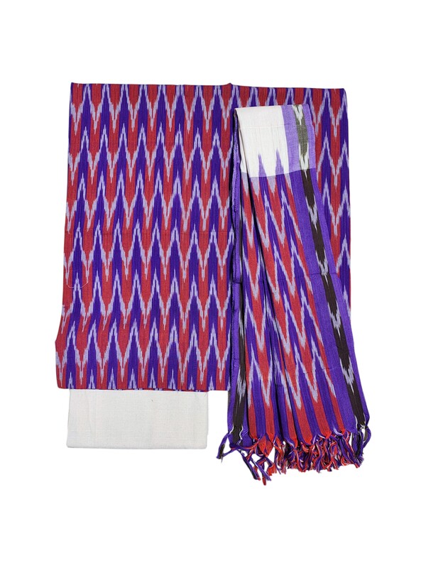 Purple Ikkat Cotton Unstitched Salwar Suit Dress Material with Dupatta