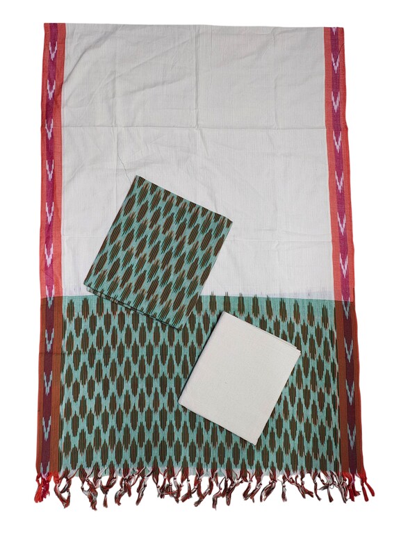 Mint Green Pochampally Ikkat Cotton Unstitched Salwar Suit Dress Material with Dupatta