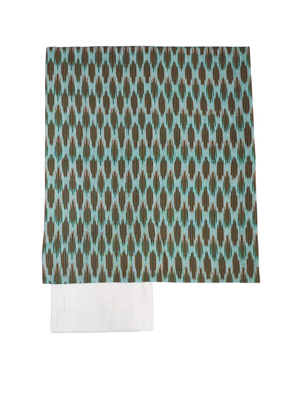 Mint Green Pochampally Ikkat Cotton Unstitched Salwar Suit Dress Material with Dupatta