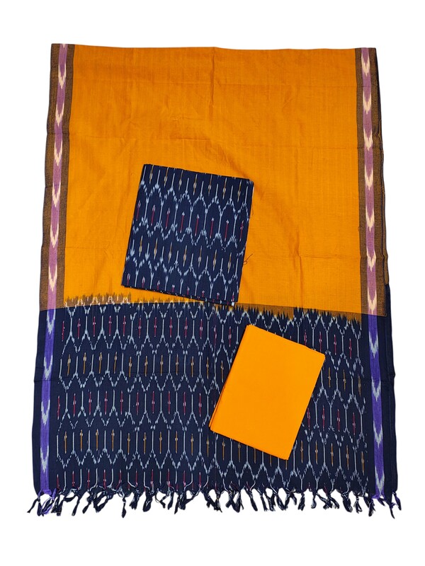 Indigo pochampally Ikkat Cotton Unstitched Salwar Suit Dress Material with Dupatta