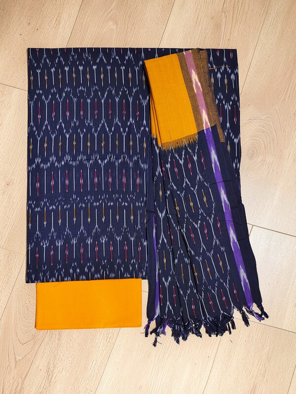 Indigo pochampally Ikkat Cotton Unstitched Salwar Suit Dress Material with Dupatta