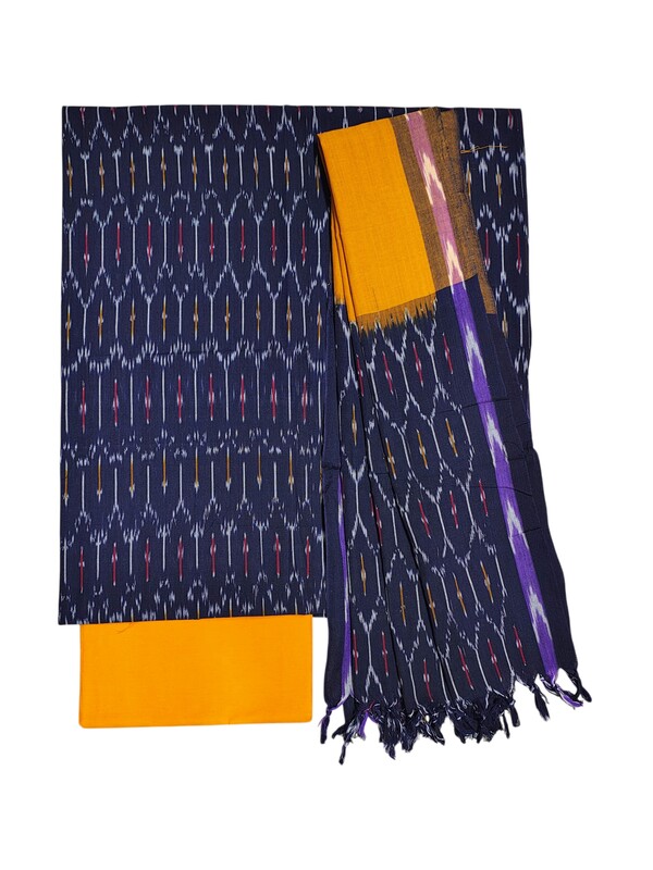 Indigo pochampally Ikkat Cotton Unstitched Salwar Suit Dress Material with Dupatta