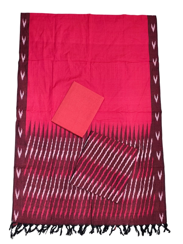 Rust & Maroon Pochampally Ikkat Cotton Unstitched Salwar Suit Set with Dupatta