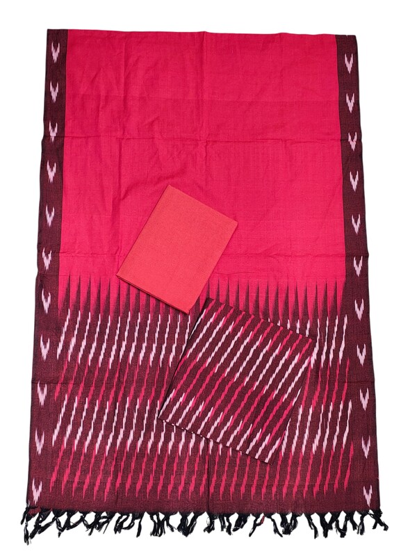 Rust & Maroon Pochampally Ikkat Cotton Unstitched Salwar Suit Set with Dupatta