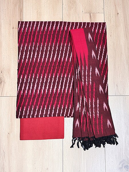 Rust & Maroon Pochampally Ikkat Cotton Unstitched Salwar Suit Set with Dupatta
