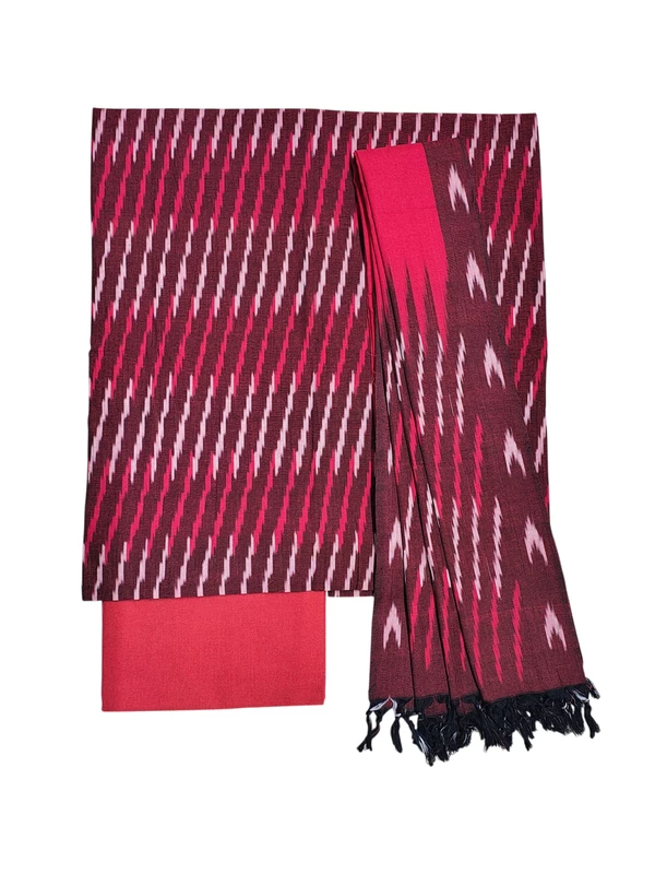 Rust & Maroon Pochampally Ikkat Cotton Unstitched Salwar Suit Set with Dupatta