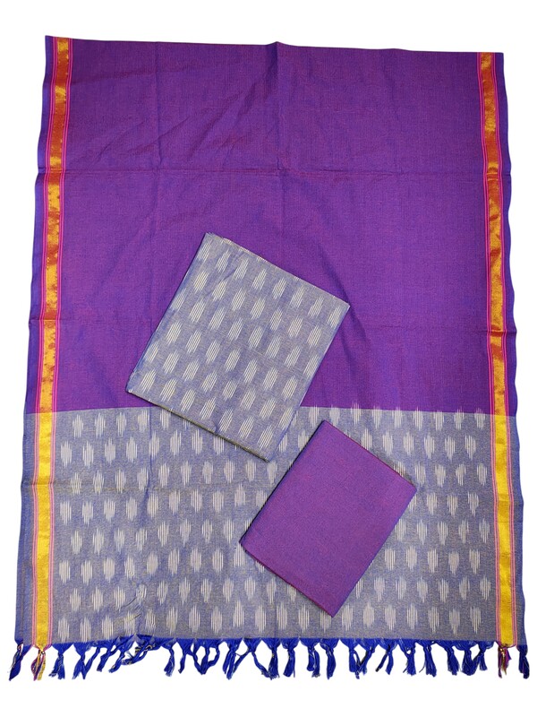 Lavender Pochampally Ikkat Cotton Unstitched Salwar Suit Dress Material with Dupatta