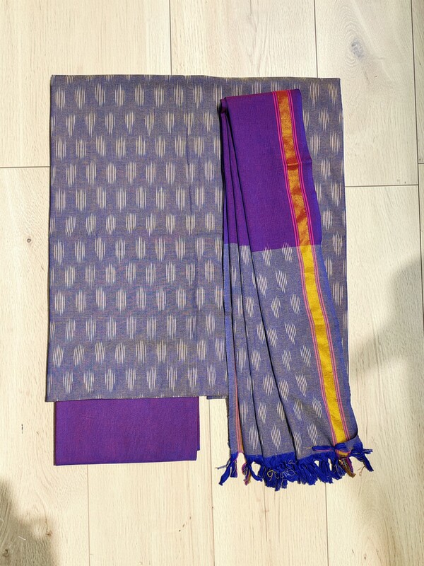 Lavender Pochampally Ikkat Cotton Unstitched Salwar Suit Dress Material with Dupatta