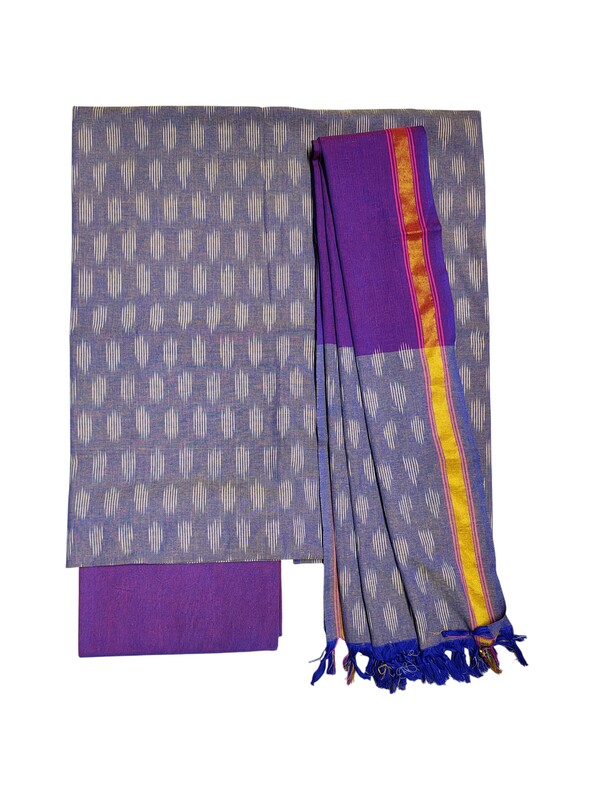 Lavender Pochampally Ikkat Cotton Unstitched Salwar Suit Dress Material with Dupatta
