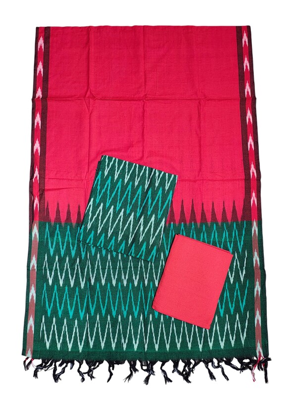 Maroon & Green Pochampally Ikkat Cotton Unstitched Salwar Suit Set