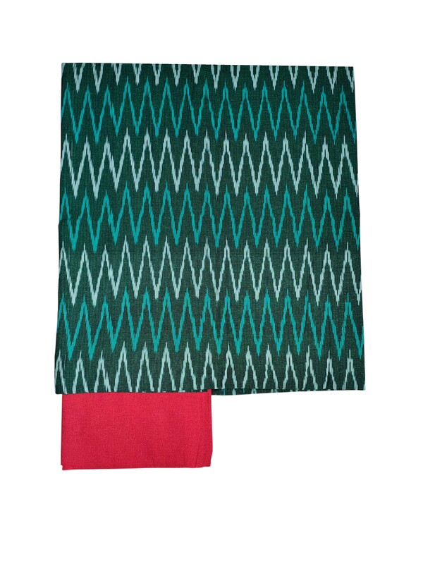 Maroon & Green Pochampally Ikkat Cotton Unstitched Salwar Suit Set