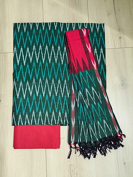 Maroon & Green Pochampally Ikkat Cotton Unstitched Salwar Suit Set