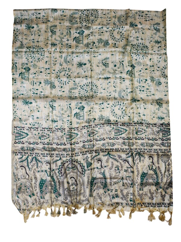 Green Madhubani Cotton Silk Dupatta for Women