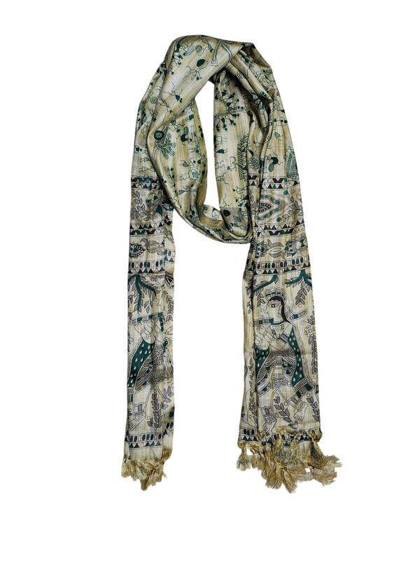 Green Madhubani Cotton Silk Dupatta for Women