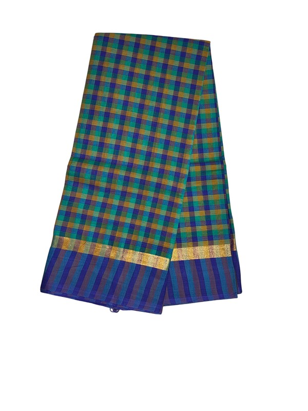 Green & Blue Mangalagiri Handloom Cotton Saree with Blouse Piece