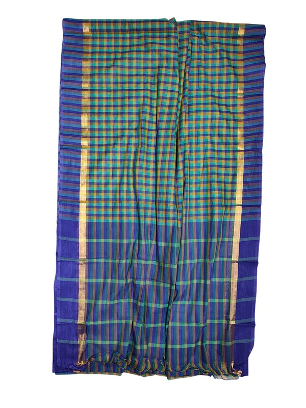 Green & Blue Mangalagiri Handloom Cotton Saree with Blouse Piece