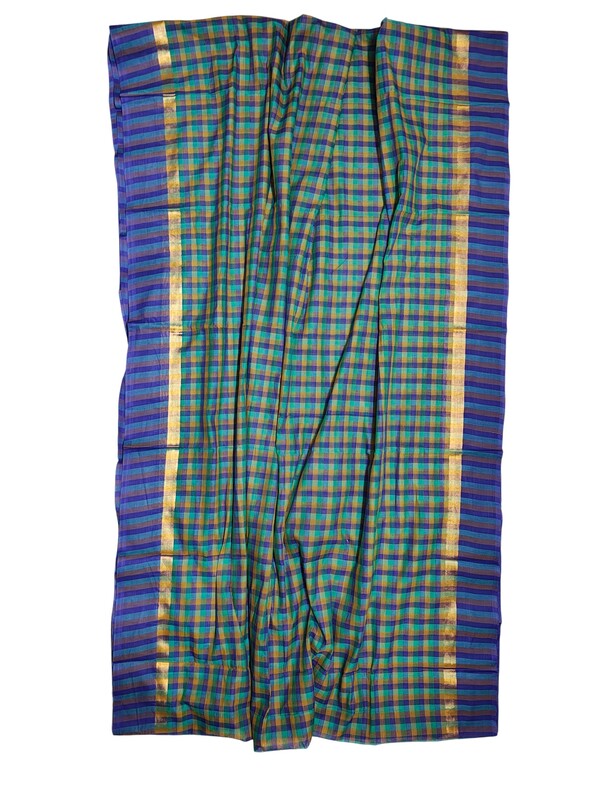 Green & Blue Mangalagiri Handloom Cotton Saree with Blouse Piece