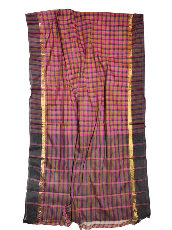 Dark Pink Mangalagiri Checks Cotton Saree with Blouse Piece